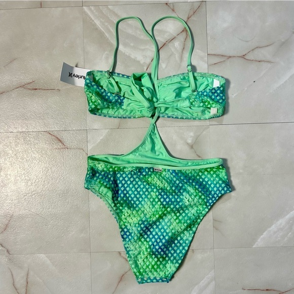 NWT Hurley Color Wash Cutout One Piece Swimsuit Size Small Blue Green Tie Dye - Picture 6 of 7